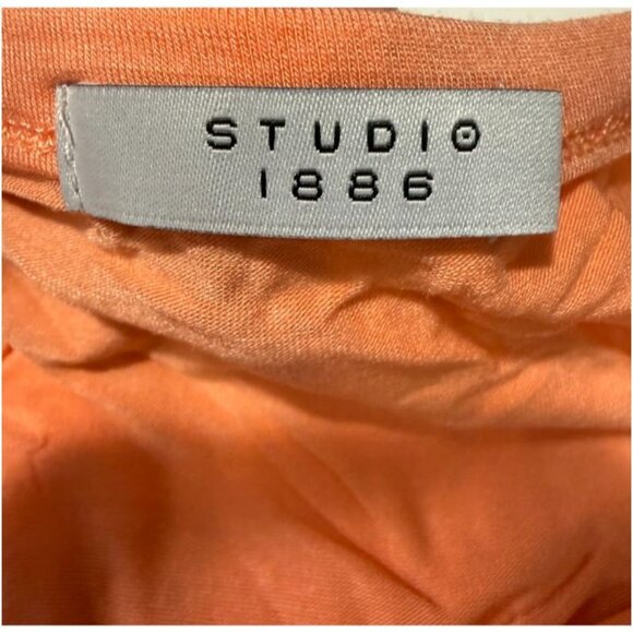 Studio 1886 Womens Ruched Sleeve Orange & Gray Floral Tops Size L (12-14) - Picture 3 of 8